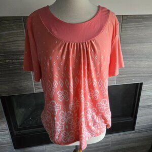 Tradition Coral Pink Floral Diamond Print Top - Size XL (18)